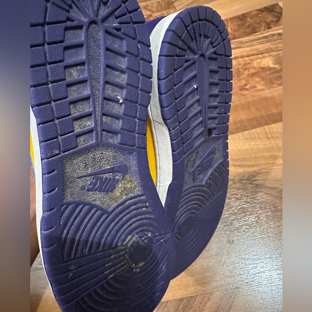 Nike Dunks High-Top Sneakers in Purple and Yellow Colorblock - Picture 4 of 9